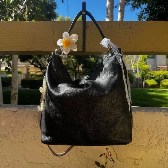 Furla Black Slouchy Convertible Tote Bag
